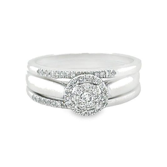 Sparkling 10K White Gold and 0.25TDW Diamond Bridal Set with Round Cluster