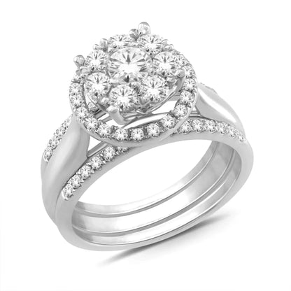 14K White Gold 0.75TDW Diamond Illusion Imperial Style 3 Piece Wedding Set