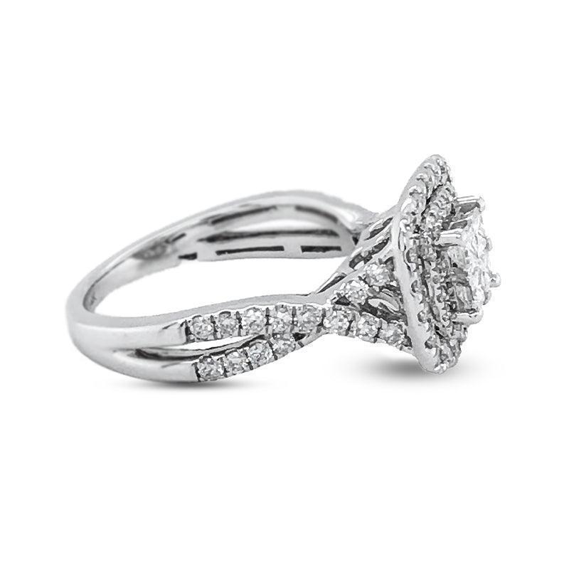 14K White Gold 1.00TDW Diamond Quad Double Halo Engagement Ring