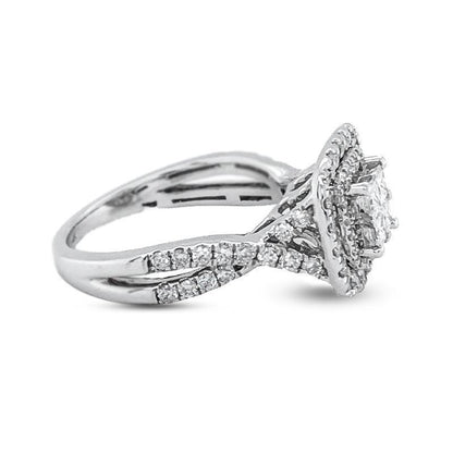 14K White Gold 1.00TDW Diamond Quad Double Halo Engagement Ring