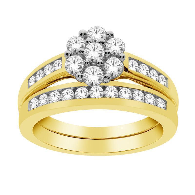 1.00TDW Sparkling Diamond Bridal Set in 10K Yellow Gold