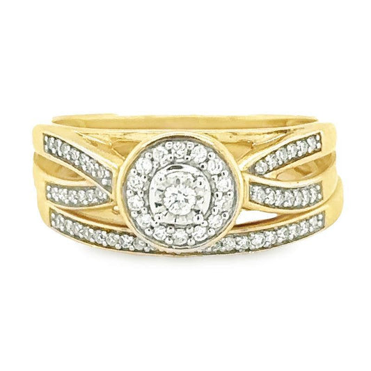 0.25TDW Diamond Bridal Set with Split Shank Band in 10K Yellow Gold