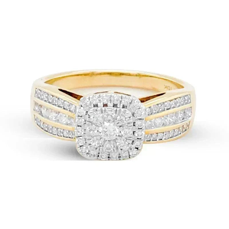 10K Yellow Gold 0.50TDW Diamond Double Halo Engagement Ring