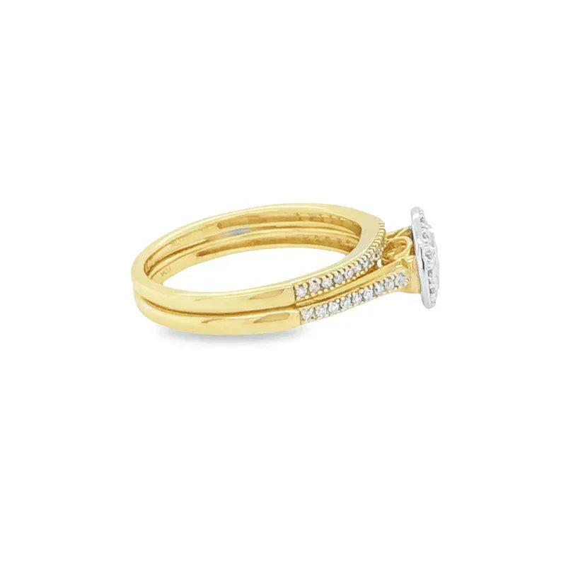 10K Yellow Gold 0.25TDW Diamond Round Halo Wedding Set