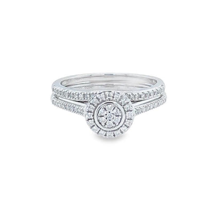 10K White Gold 0.25TDW Diamond Round Halo Wedding Set