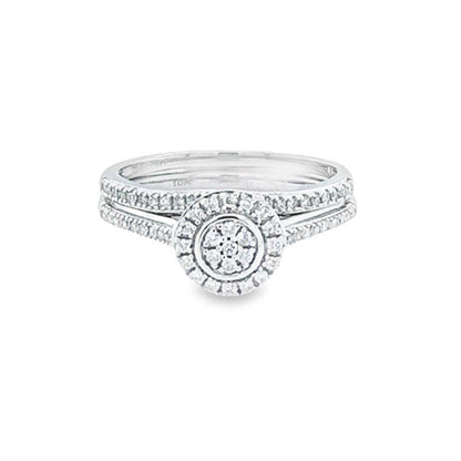 10K White Gold 0.25TDW Diamond Round Halo Wedding Set