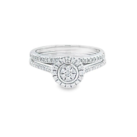 10K White Gold 0.25TDW Diamond Round Halo Wedding Set