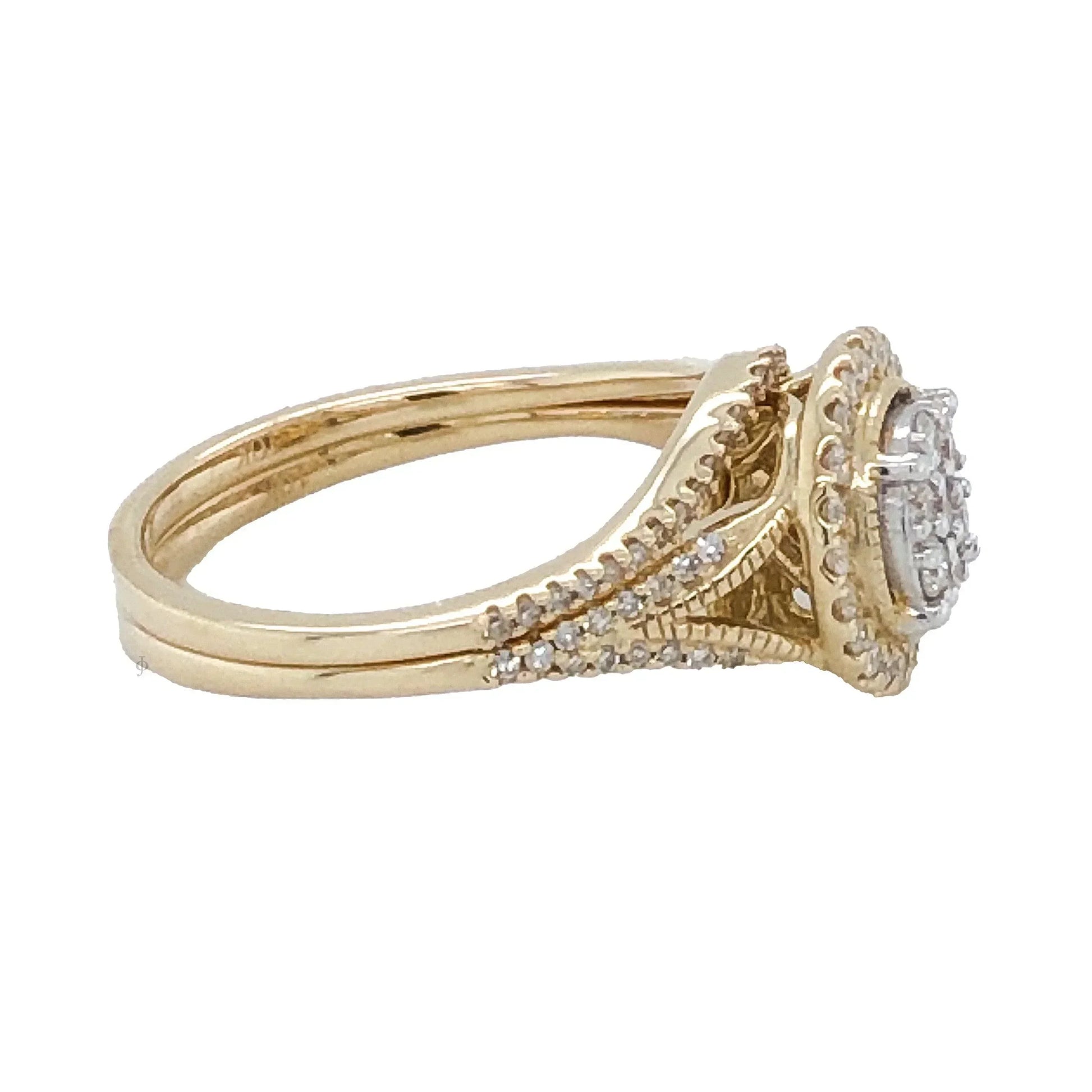 10K Yellow Gold 0.50TDW Diamond Illusion Centre Halo Wedding Set