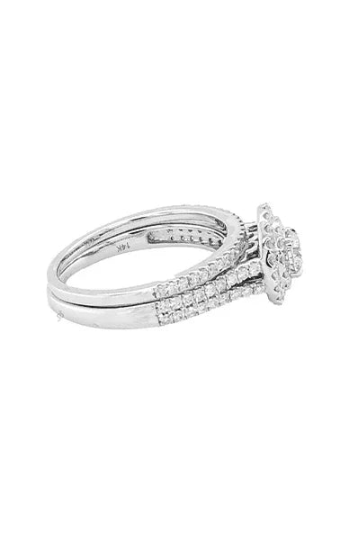 14K White Gold 1.00TDW Diamond Double Round Halo Wedding Set