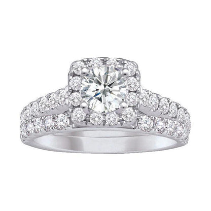 1.50TDW Diamond 14K White Gold Three Piece Halo Bridal Set