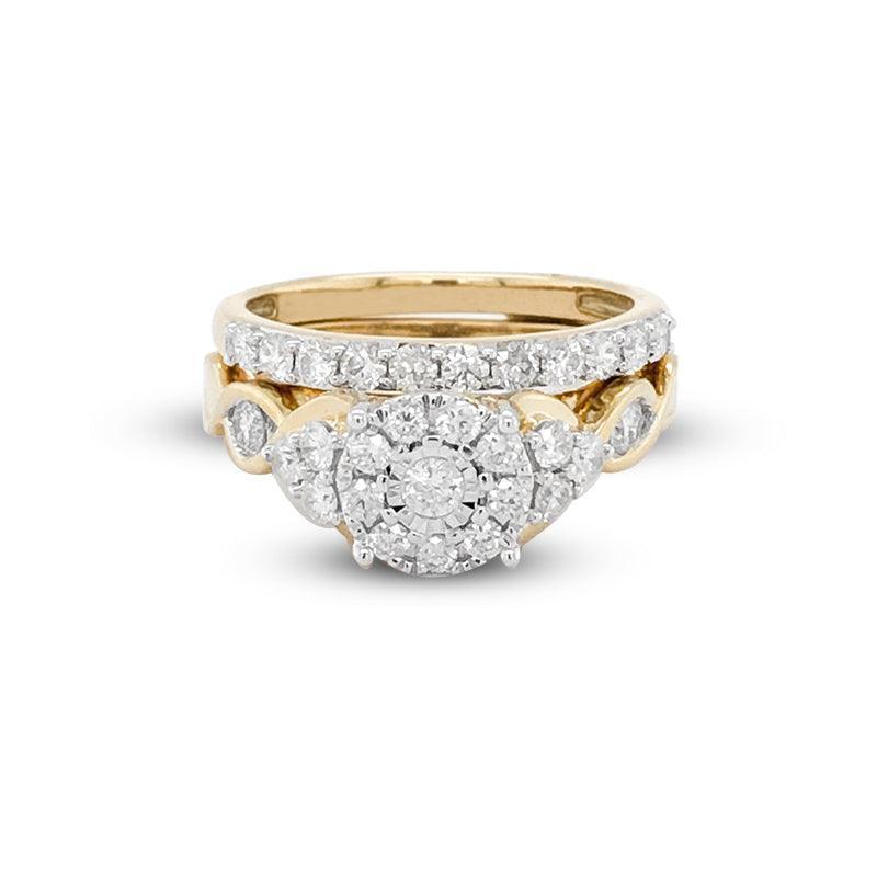 10K Yellow Gold 1.00TDW Diamond Imperial Illusion Head Wedding Set