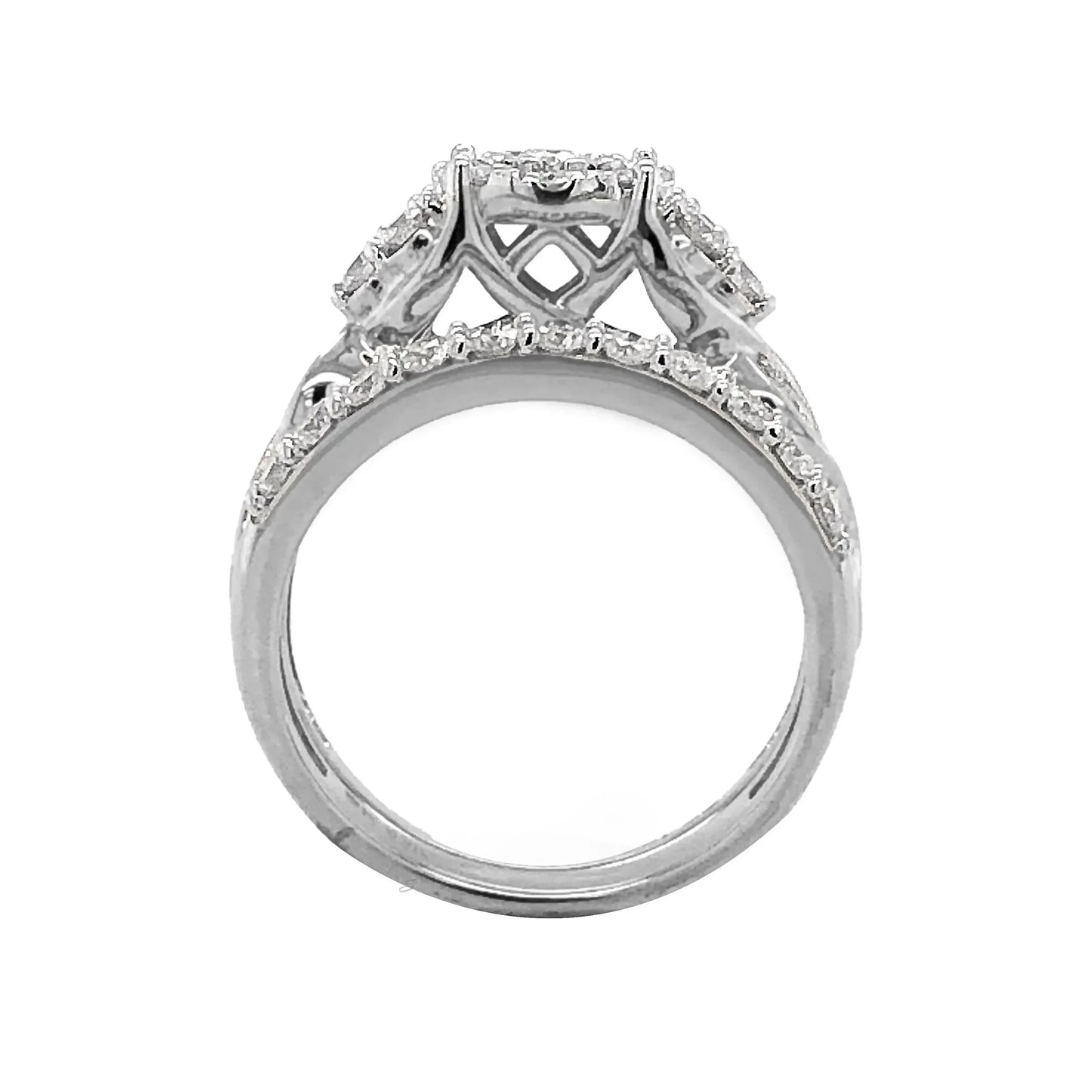 10K White Gold 1.00TDW Diamond Halo Wedding Set