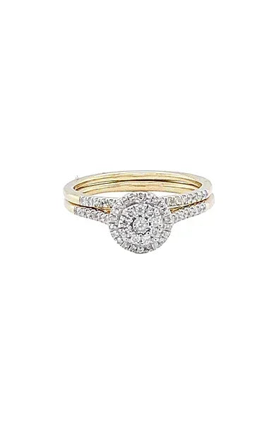 10K Yellow Gold 0.25TDW Diamond Double Round Halo Wedding Set