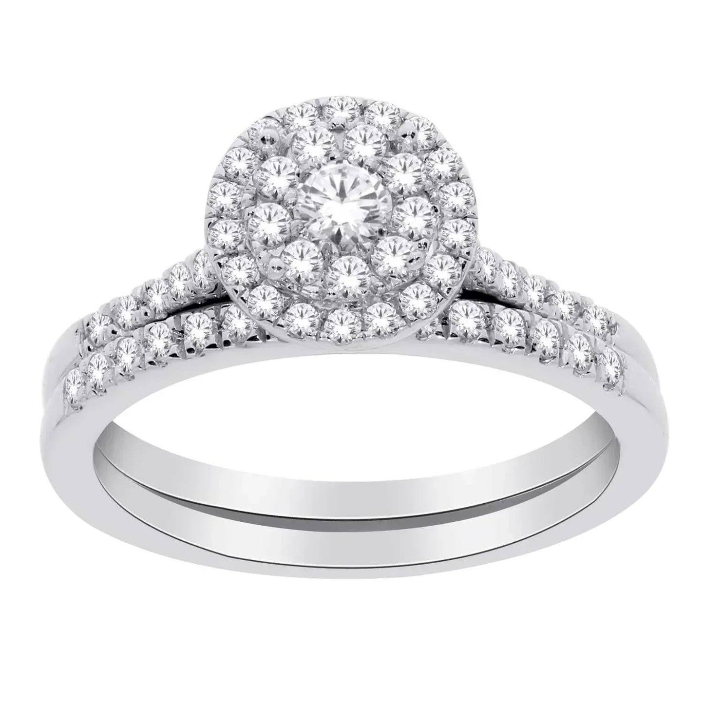 10k White Gold 0.25TDW Diamond Double Round Halo Wedding Set