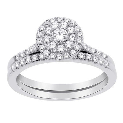 10k White Gold 0.25TDW Diamond Double Round Halo Wedding Set