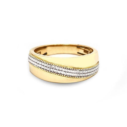 10K Yellow Gold 0.05TDW Mens Round Pave-set Diamond Wedding Band