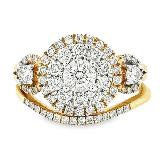 1.00TDW 10K Yellow Gold Diamond Halo Bridal Set with Round Center Stone