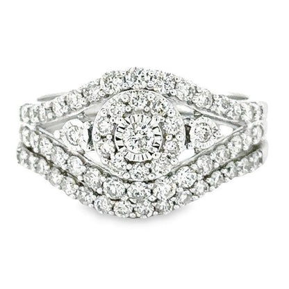 1.00TDW Elegant 10K White Gold Diamond Bridal Set