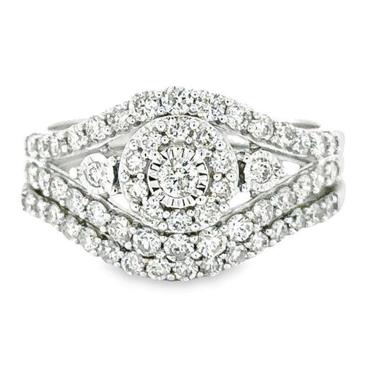 1.00TDW Elegant 10K White Gold Diamond Bridal Set