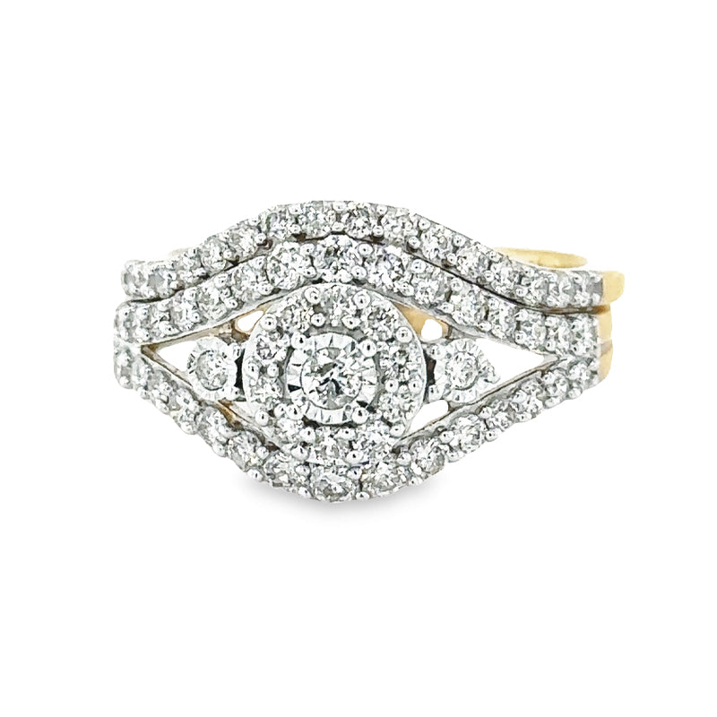 10K Yellow Gold 1.00 Carat Diamond Bridal Set with Halo Design