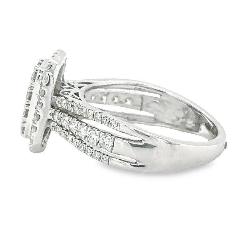 1.00TDW Diamond Engagement Ring in 10K White Gold with Emerald Face