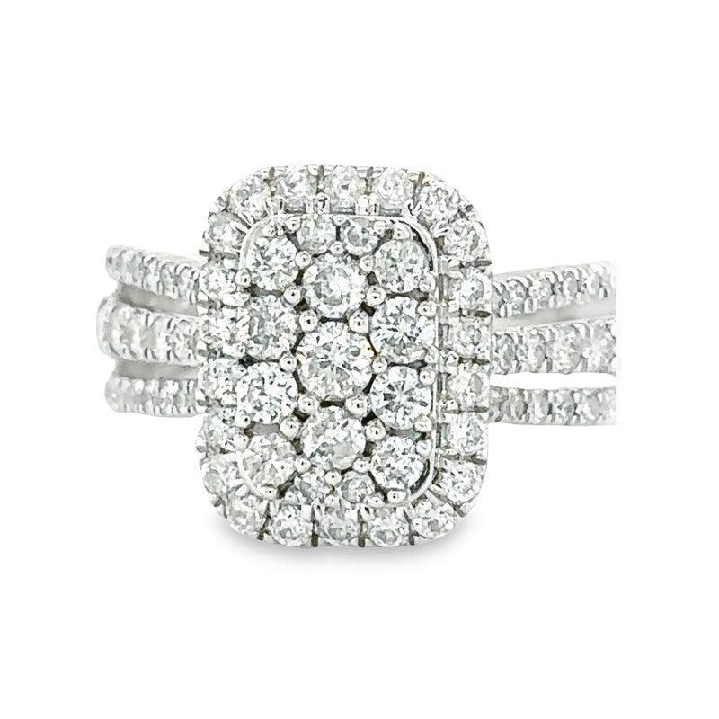 1.00TDW Diamond Engagement Ring in 10K White Gold with Emerald Face