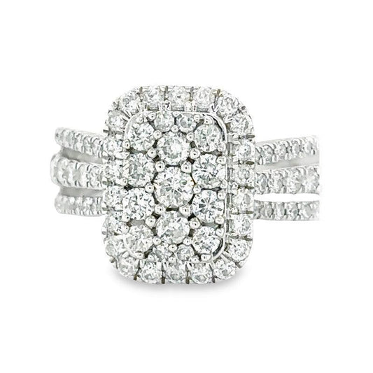 1.00TDW Diamond Engagement Ring in 10K White Gold with Emerald Face