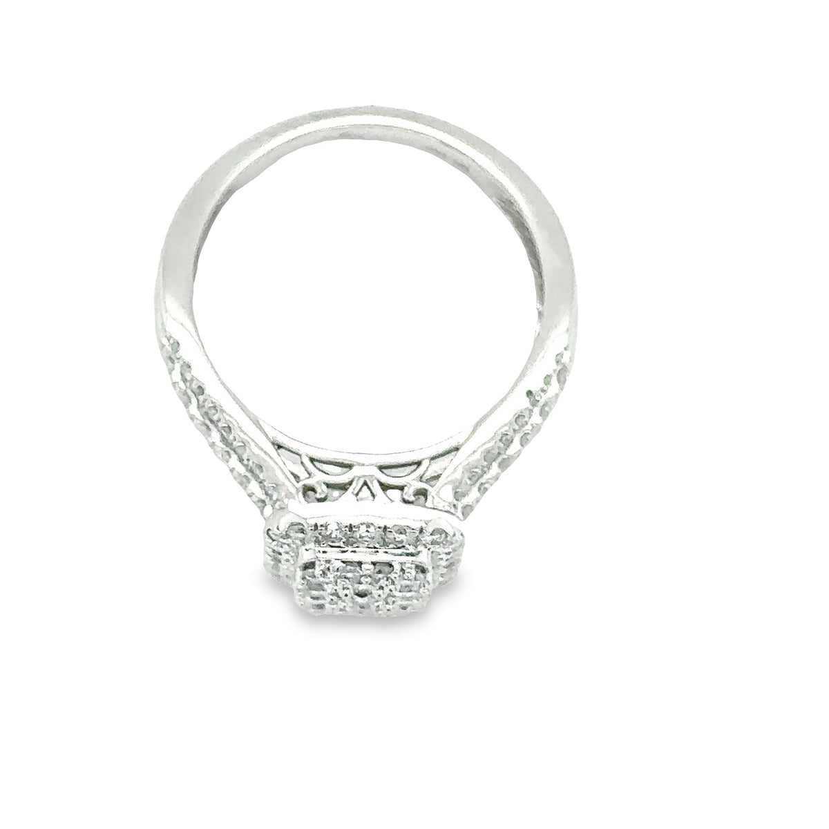 1.00TDW Round Diamond Halo Engagement Ring with Floral Center in 10K White Gold