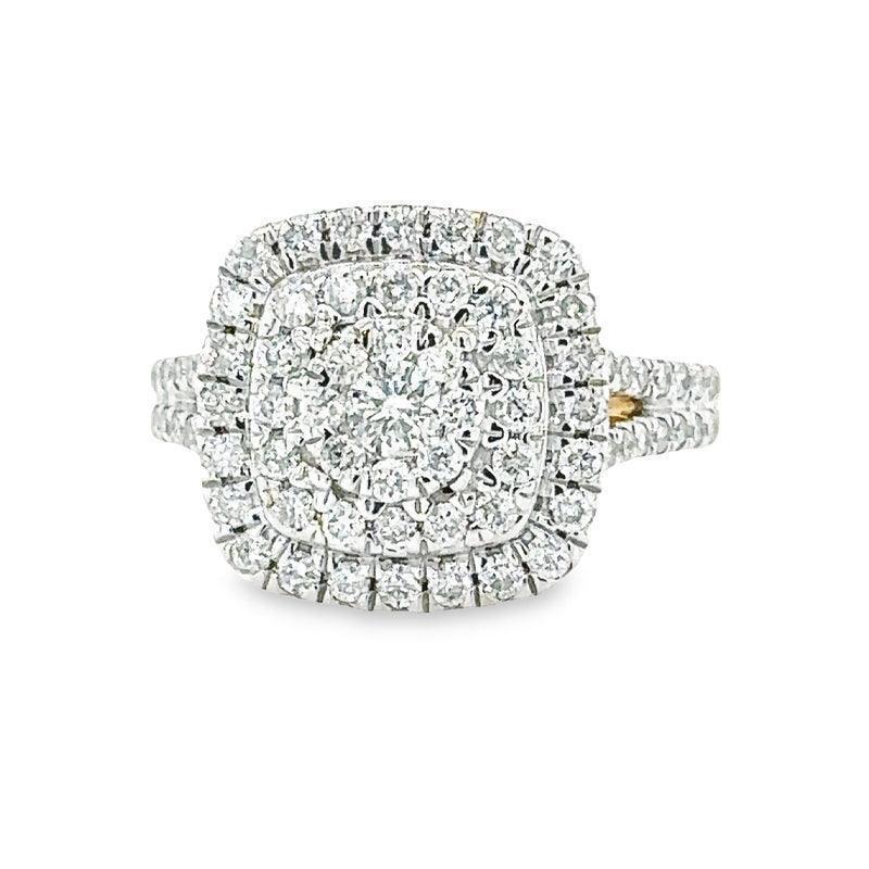 1.00TDW Round Diamond Halo Engagement Ring with Floral Center in 10K Yellow Gold