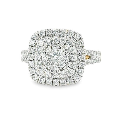 1.00TDW Round Diamond Halo Engagement Ring with Floral Center in 10K Yellow Gold