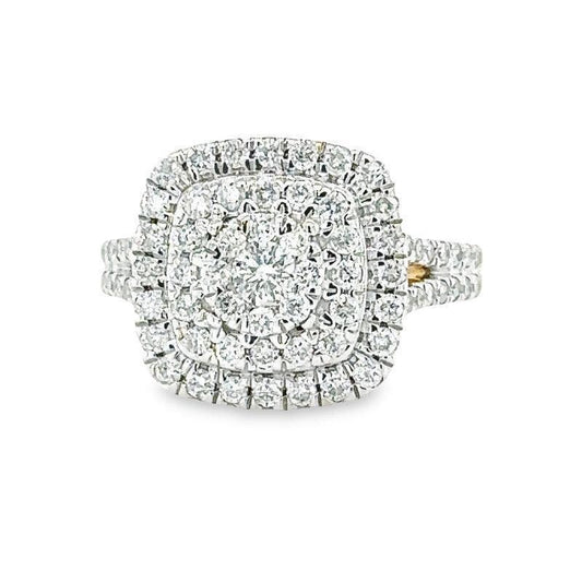 1.00TDW Round Diamond Halo Engagement Ring with Floral Center in 10K Yellow Gold
