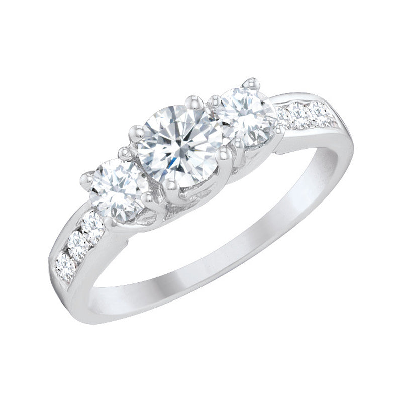 14k White Gold 0.95TDW Diamond Past Present Future Engagement Ring