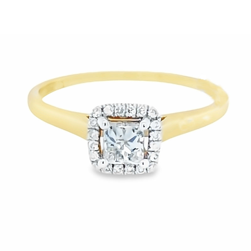 14K Yellow Gold 0.50TDW Princess Cut Diamond Solitaire with Halo Setting