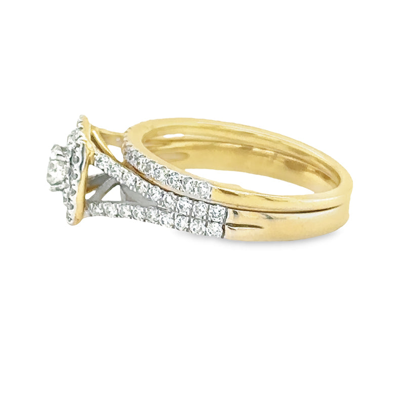 Glamorous 1.00TDW Diamond Bridal Set with Pave Band in 10K Yellow Gold 