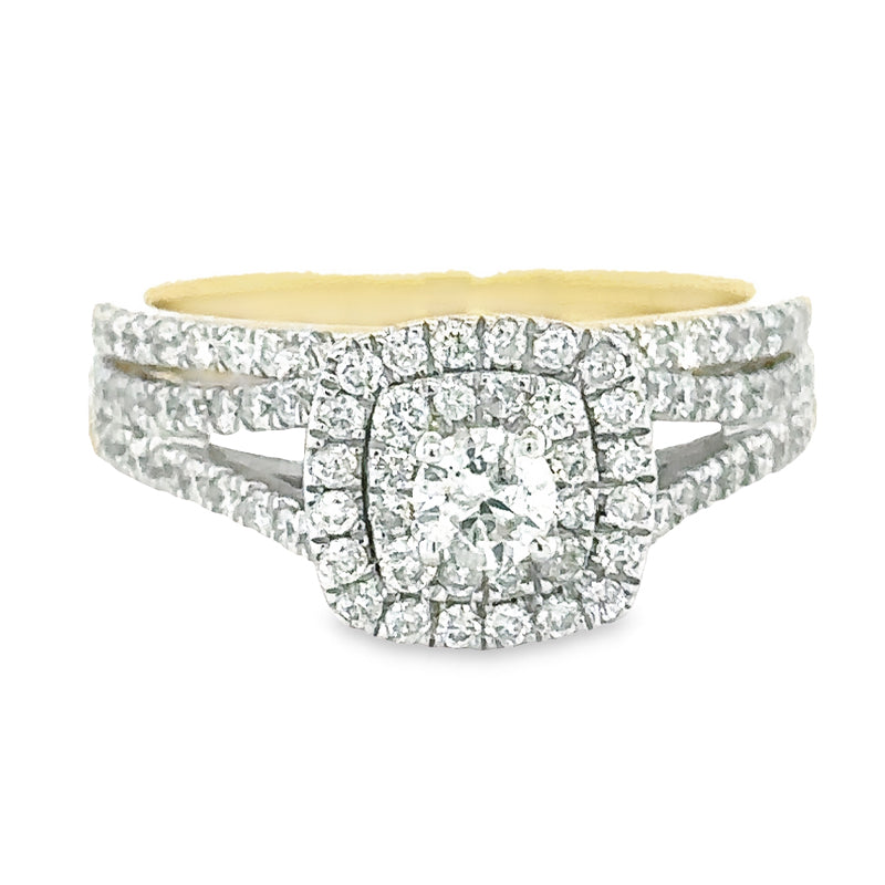 Glamorous 1.00TDW Diamond Bridal Set with Pave Band in 10K Yellow Gold