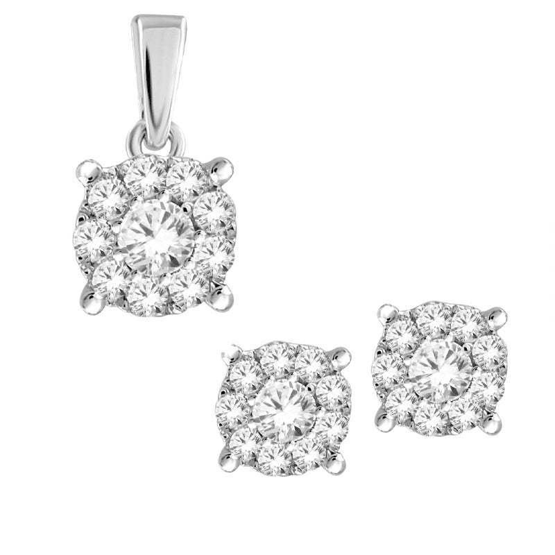 1.00 Carat Earrings and Pendant Set in 14K White Gold