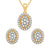 1.00TDW Round Diamond Pave Halo Earrings and Pendant Set in 14K Yellow Gold