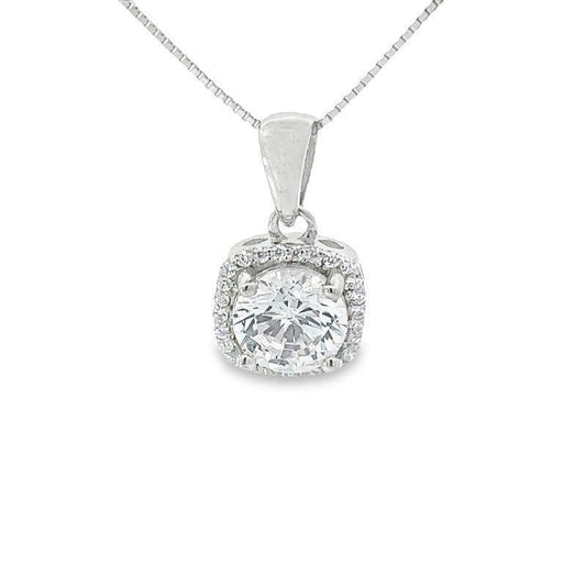 White CZ Cushion Shape Pendant In Sterling Silver