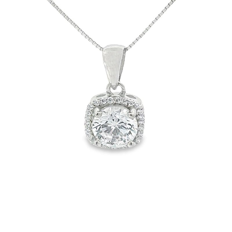 White CZ Cushion Shape Pendant In Sterling Silver
