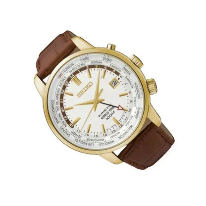 Seiko Kinetic GMT Leather Strap Men's Watch SUN070