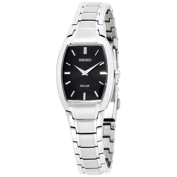 Seiko Solar Black Dial Stainless Steel Women's Watch SUP259