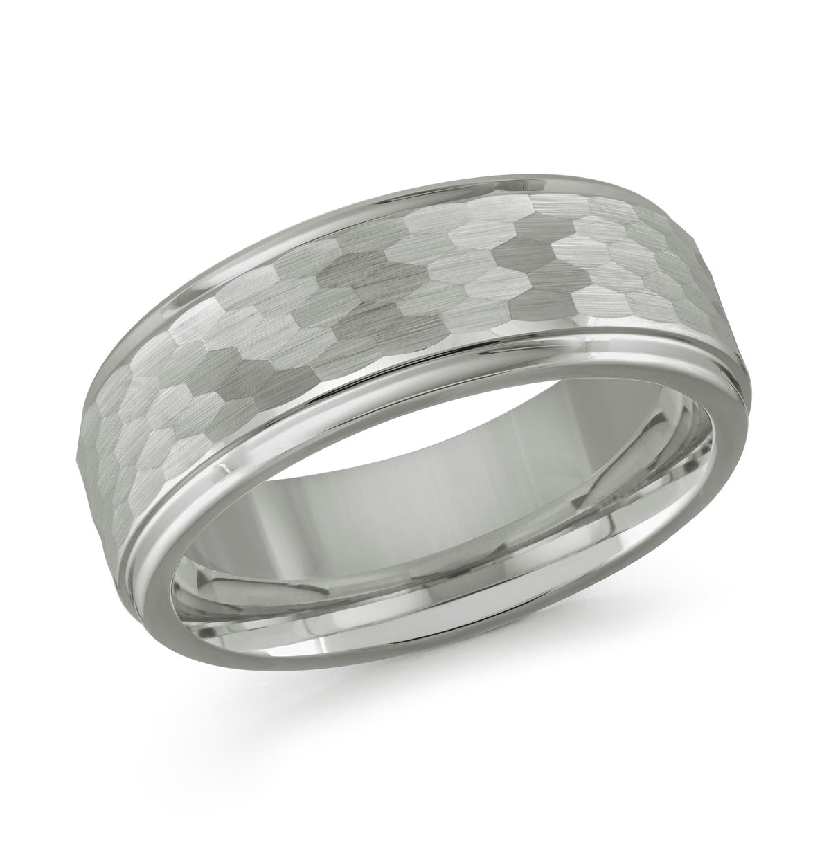 White Tungsten 8mm Hammered Finish Wedding Band