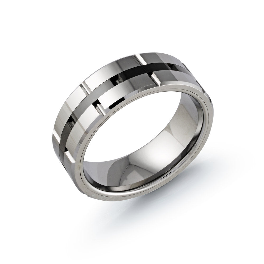Black and White Polished Tungsten Carbide 8mm Wedding Band