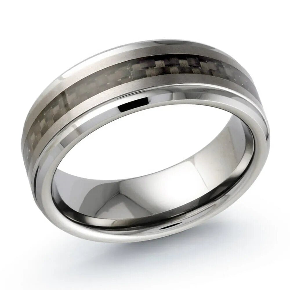 8mm Tungsten Comfort Fit Wedding Band with Carbon Fiber Inlay