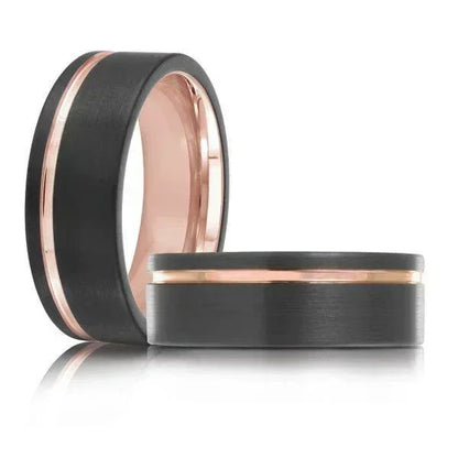 8mm Black & Rose Plated Tungsten Carbide Wedding Band