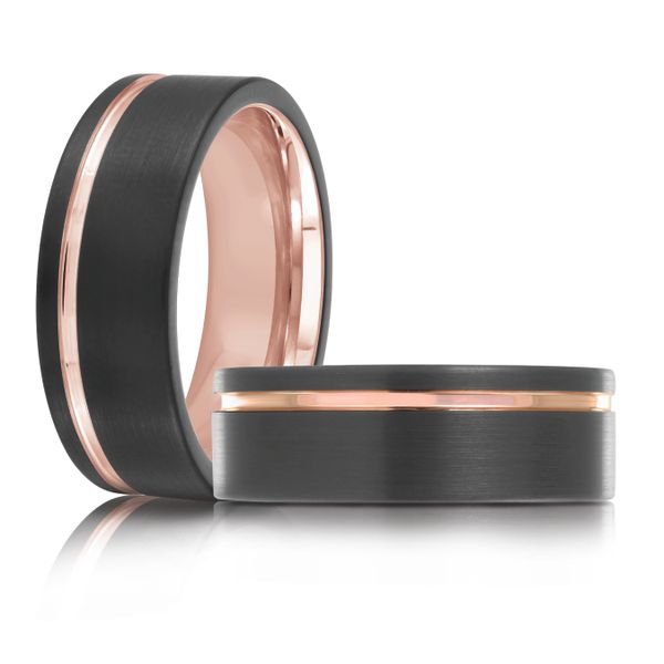 8mm Black &amp; Rose Plated Tungsten Carbide Wedding Band