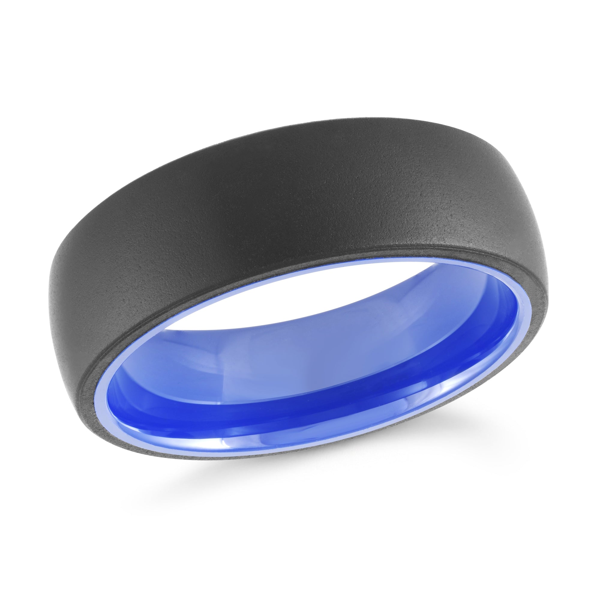 Black Tungsten Plated 8mm Comfort Fit Wedding Band with Blue Ceramic