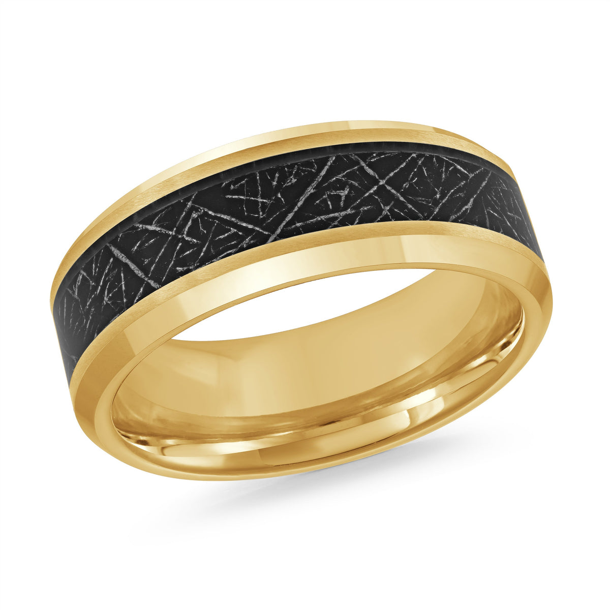 8mm Yellow Plated Tungsten Carbide Wedding Band with Meteorite Centerpiece