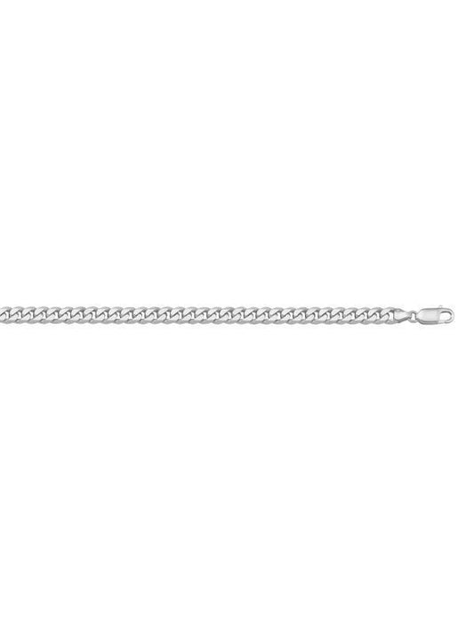 10, 14 Karat White Gold Flat Beveled Link Curb 3.3 mm Italian Bracelet