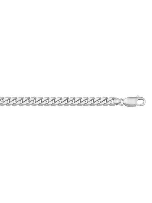 10, 14 Karat White Gold Flat Beveled Link Curb 5.4 mm Italian Bracelet